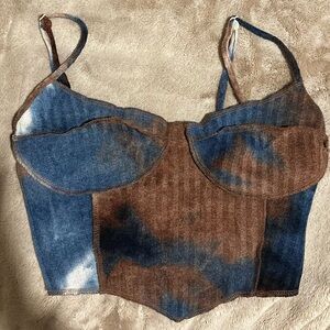 SHEIN Blue and Brown Tie-Dye Bustier Crop Top
